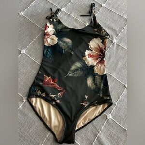 Albion Olive Green One-Piece Swimsuit with Floral Trim